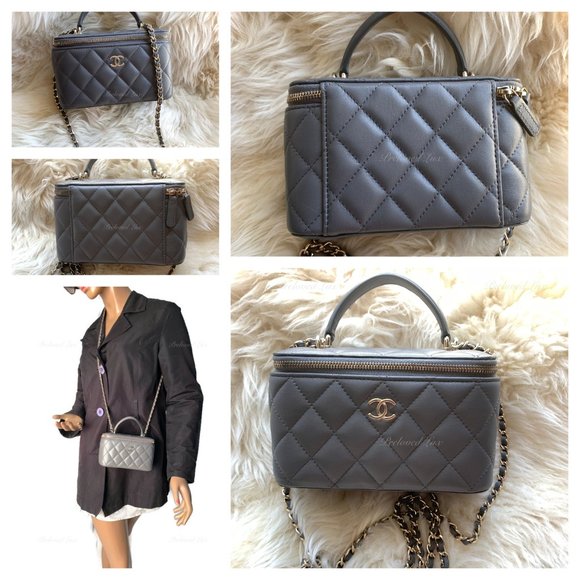 ❗️Sold❗️ CHANEL Lambskin Grey Top Handle Vanity Case Chain Bag GHW - Picture 14 of 15
